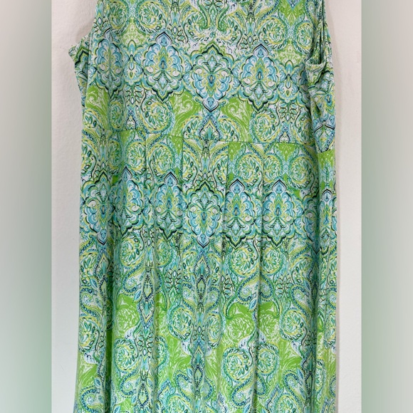 J. Jill Women’s Paisley Midi Dress Size LP Green Blue Sleeveless Stretch - Picture 5 of 13